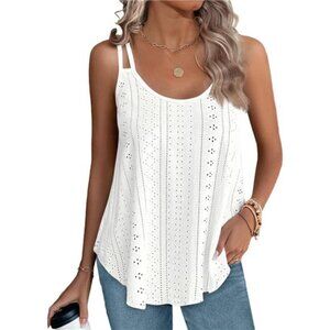 Women's Spaghetti Strap Camisole Tank Top Eyelet Embroidery Scoop Neck